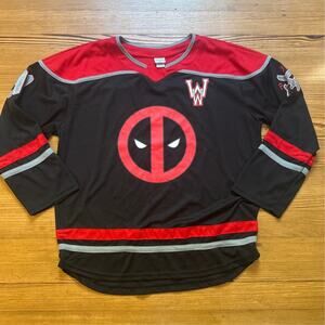 Marvel Deadpool graphic black red long sleeve jersey shirt SIZE 2XL‎